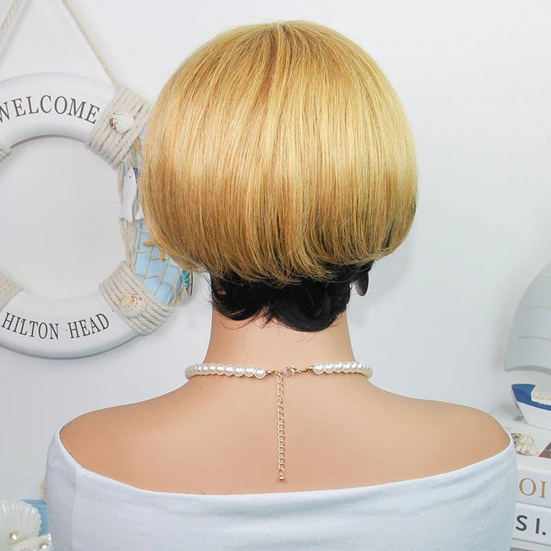 Fashion Pixie Cut Wigs Human Hair Corled 1B/60 1B/4 Brazilian Remy Hair Pixie Cut Wig Cheap Human Hair Full Machine Wig On Sale