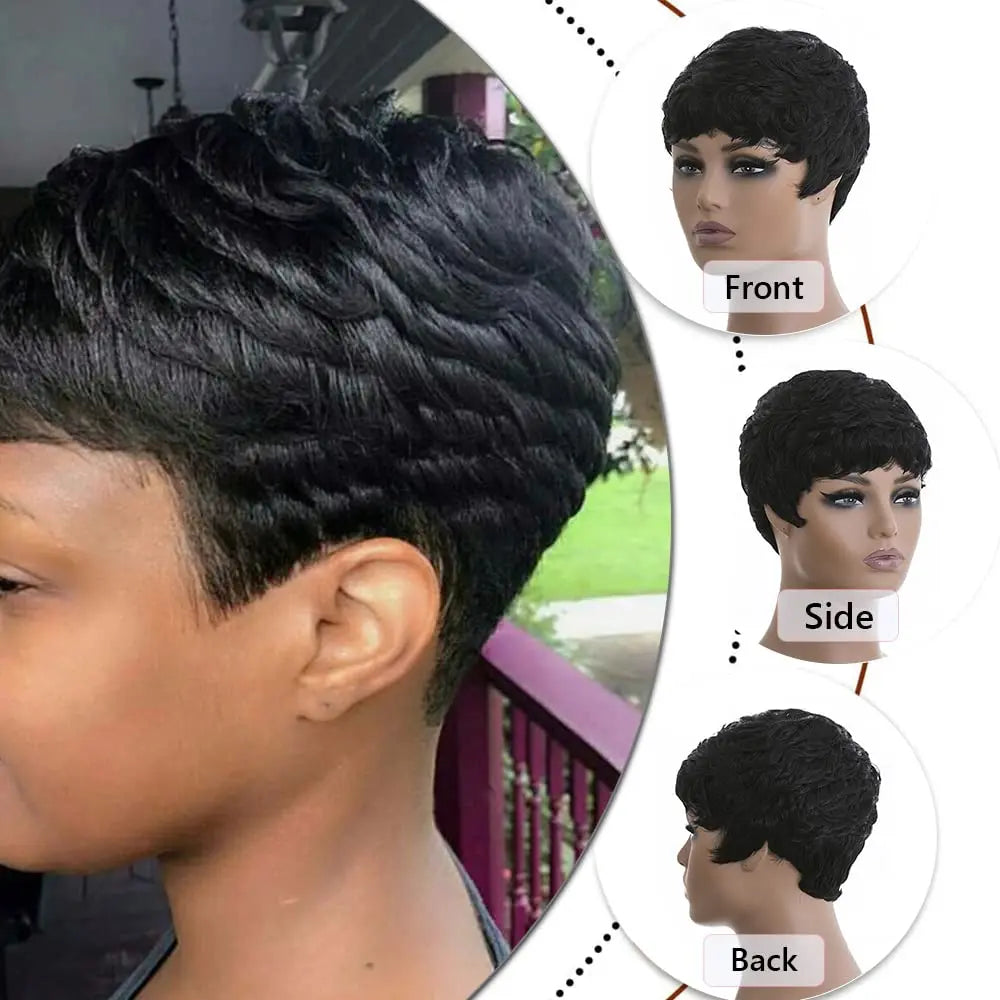 Short Pixie Cut Wigs for Short Wigs for Black Women Black Wavy Layered Short synthetic Wigs