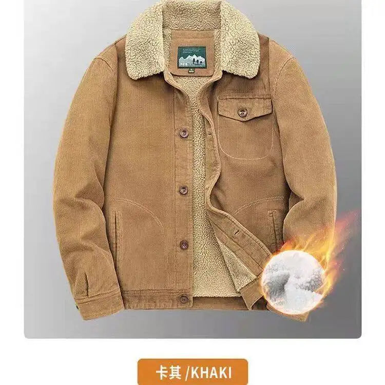 Corduroy Jacket Men Winter Thick Warm Parkas Coats Male Casual Multiple pockets Oversized Fleece Jackets Mens Solid Clothing