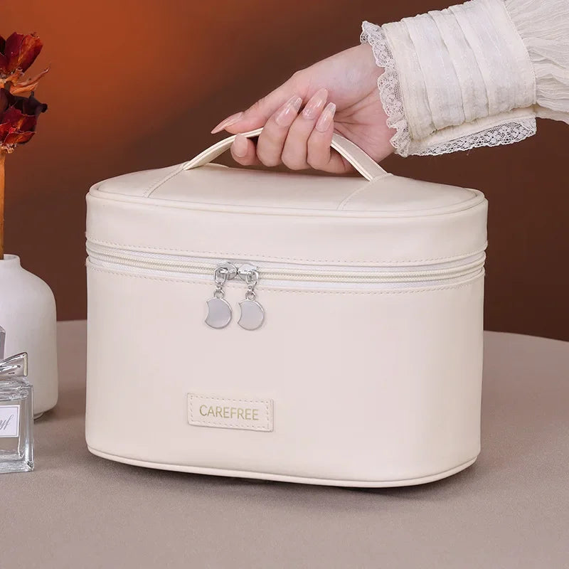 Makeup Bag for Women Large Capacity Travel Cosmetic Organizer with Brush Holder Waterproof Toiletry Pouch Portable Makeup Case