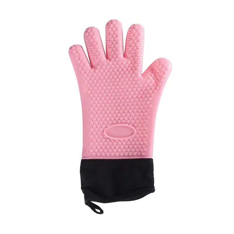 Heat Resistant Oven Gloves for Microwave, Flexible Double Layer Baking Gloves with Silicone and Cotton Kitchen Mitts