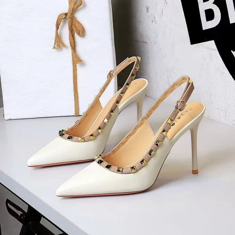 Women Pumps New Luxury High Heels Shoes Women Trend Metal Rivet Pointed Fashion Sexy Heels Women Wedding Shoes Zapatos De Mujer