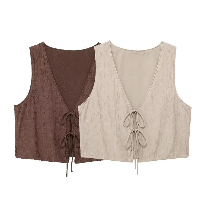 TRAF Skirt Two Piece Set Tied Sleeveless Vest Top High Waist Women's Midi Skirt Summer Waistcoat Long Skirt And Top Set Women