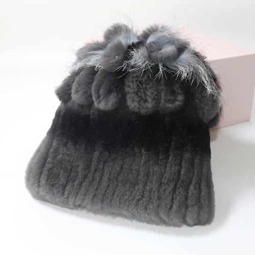 Hot Sale Russia Winter Quality Real Fur Hat Natural Warm Rex Rabbit Fur Cap Lady Warm Knitted 100% Genuine Rex Rabbit Fur Hats