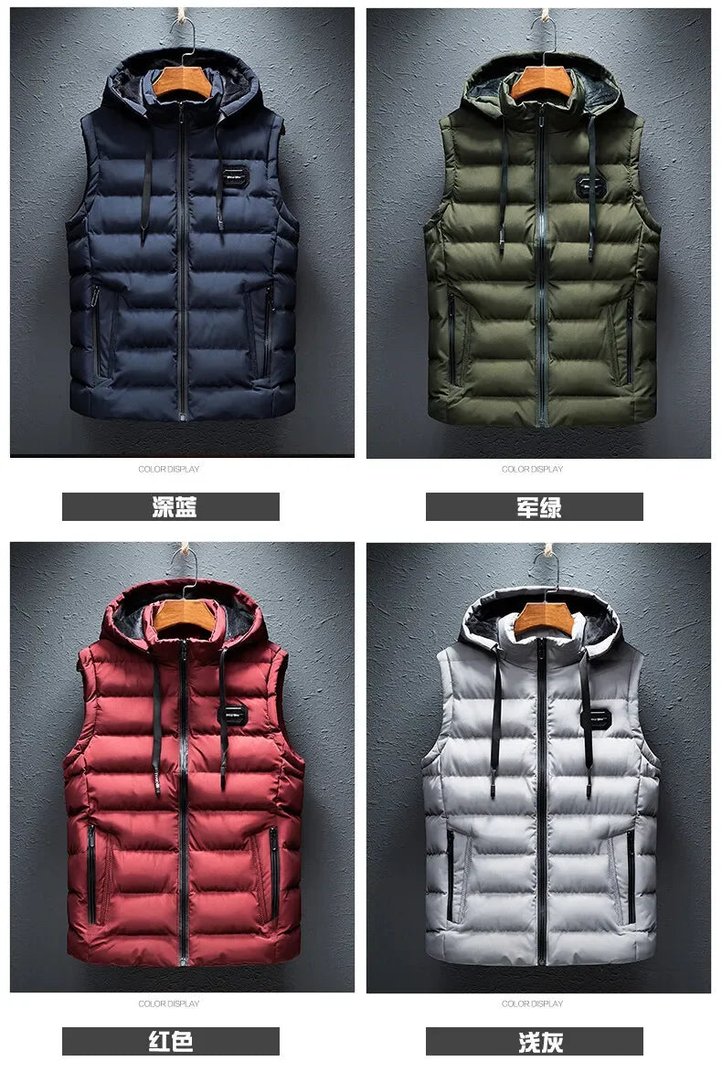 Clothing Men Vest Hooded Windproof New Autumn Winter Sleeveless Jackets For Men Casual Warm Cotton-Padded All-match Waistcoat
