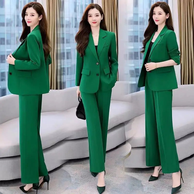 Women's Fashion Professional Suit Korean Elegant Spring Autumn New Casual Blazers Coat + Pants Two-piece Set Femlae Clothing