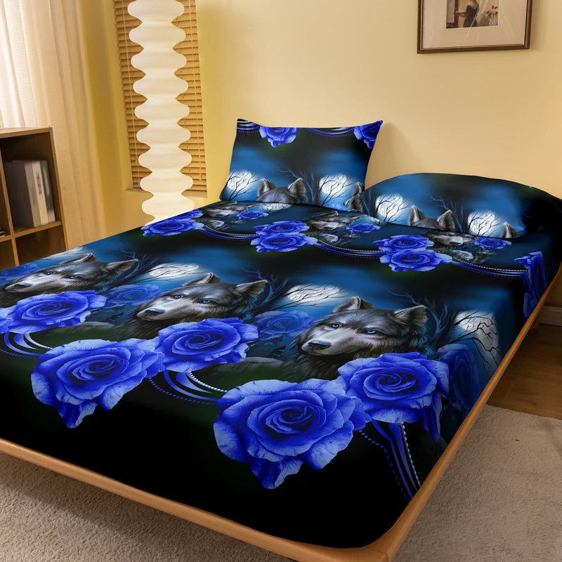 1 Simple modern Plant Flower animal printed matte Fitted Sheet, bedroom printed bed cover, bedding (excluding pillowcases)