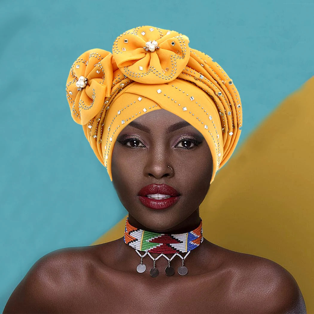 Luxury Diamonds African Autogele Already Made Headtie Female Head Wraps Lady Turnban Cap Wedding Party Headpiece