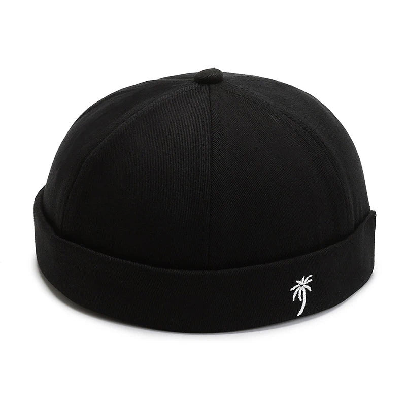 Vintage Palm Embroidery Beanie Hats Men's Docker Cap Spring Landlord Hat Unisex Hip Hop Brimless Hat Adjustable Bonnet Beanies