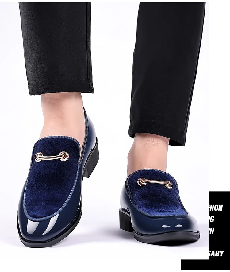 Zapatos de vestir para hombre, de fiesta, negros de lujo, de cuero formal, sin cordones, de charol, de negocios informales, mocasines, talla grande