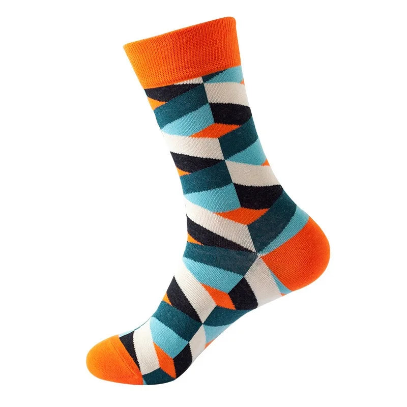 49 Patterns Fashion Business Men 100% Cotton Happy Lattice Socks Unisex Boys Combed Hip Hop Street Skateboard Funny High Sox Set