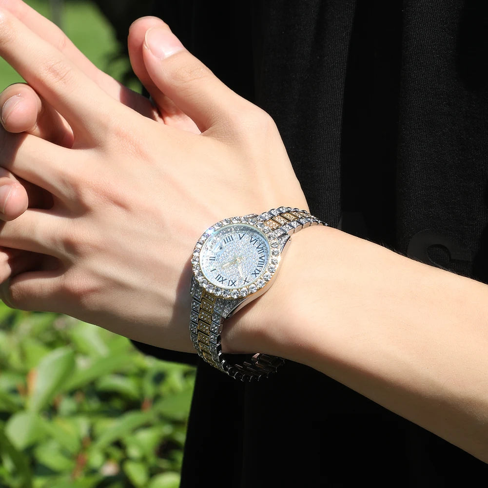 Uwin Women's Watch Baby Pink Iced Out Quartz Clock Small Dial Luxury Rhinestone Waterproof Wrist Watch Small Size For Women