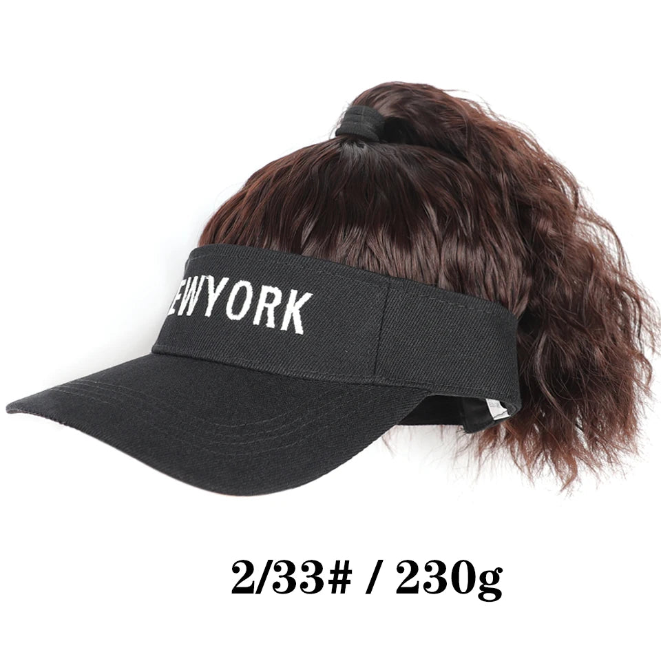 Extensiones de cabello sintético para mujer, rizadas, coleta, pelucas, sombrero, cubierta de cabeza conectada, gorra con visera, peluca para mujer, uso primavera-verano