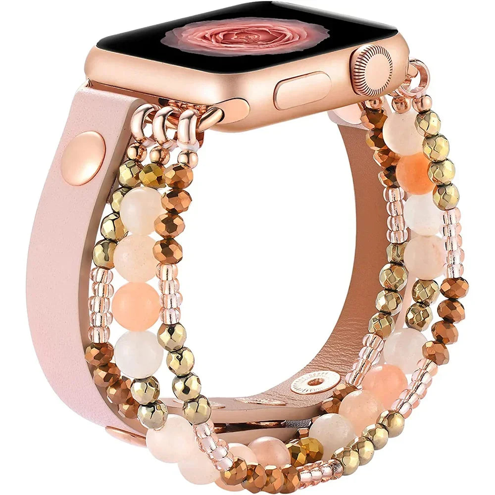 Lady Strap for Apple Watch Ultra 2 Band 49mm 40mm 46mm 41mm Women Elastic Beaded Bracelet Iwatch Series 10 9 8 7 6 SE 5 45mm