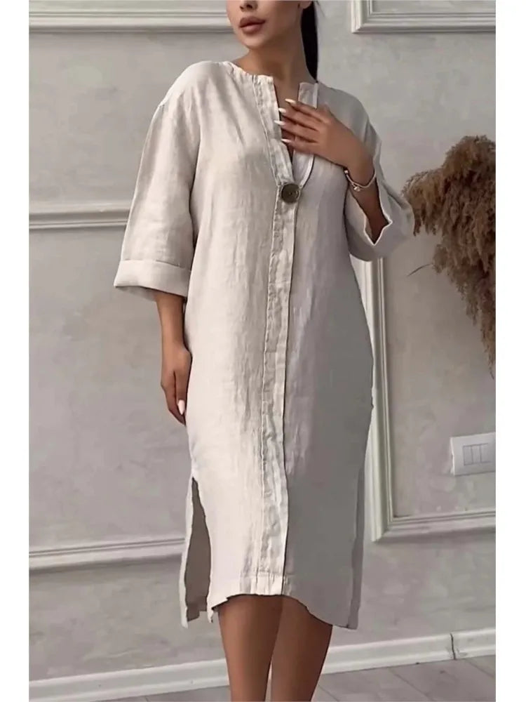 Y2k Long Sleeve Linen Maxi Dress Women Summer Summer Casual Solid Color Party Loose Long Dresses Elegant Vestidos
