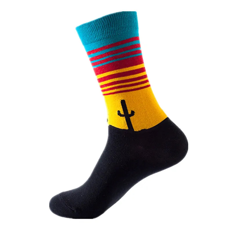 49 Patterns Fashion Business Men 100% Cotton Happy Lattice Socks Unisex Boys Combed Hip Hop Street Skateboard Funny High Sox Set