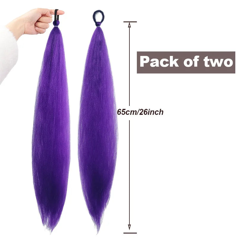 2PCS Synthetic pair of female rubber band boxing color synthetic braided ponytail wig long straight hair heat-resistant ponytail