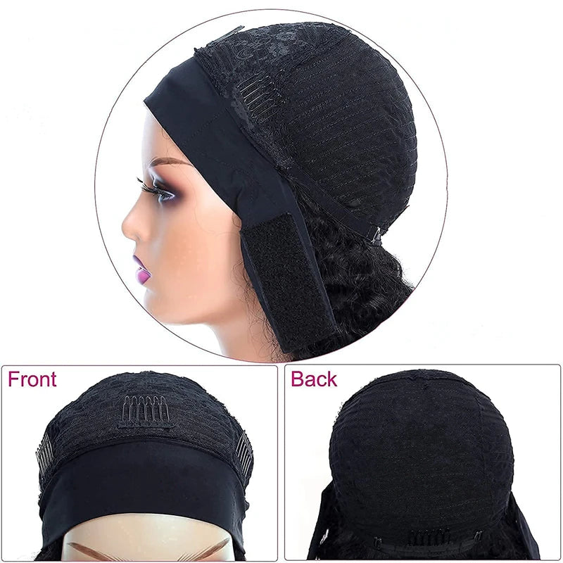 Peluca con diadema rizada de cabello humano - Rizos Kinky Bob corto, Peluca de ajuste universal con diadema para mujer, a la moda y hecha a máquina