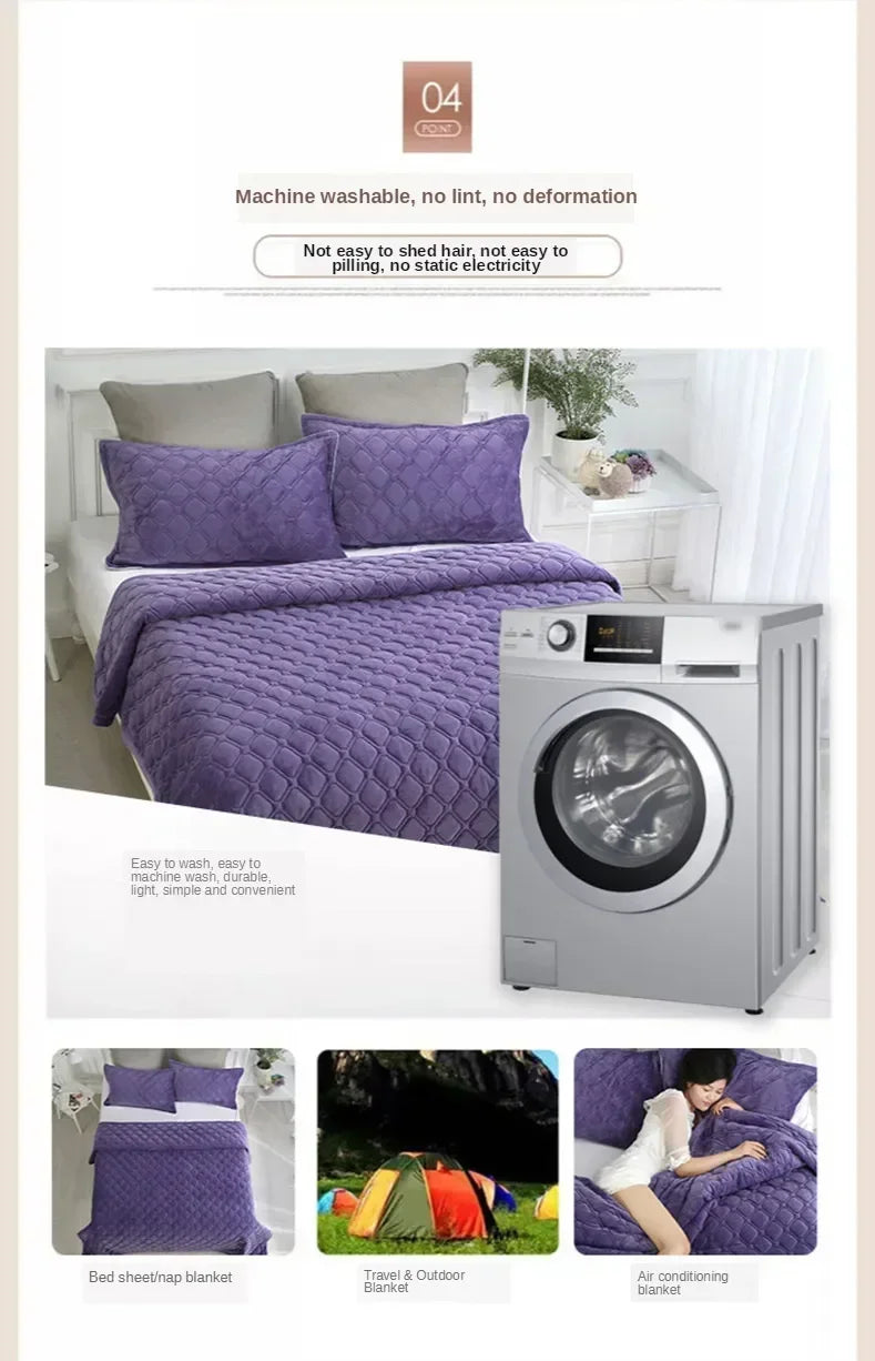 1PC Luxury Bed Cover Thickened Anti-Slip Bed Solid Color Warm Quilted Bedspread Bedding Velvet Comforter Short Plush Sofa Towel