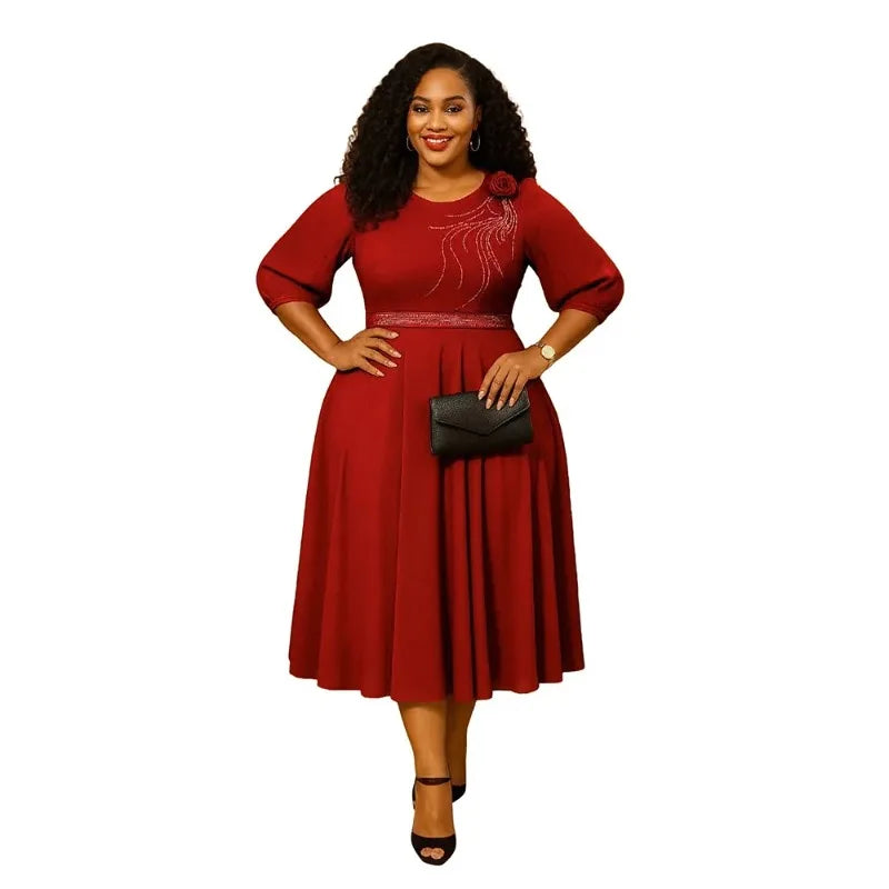 African Dresses for Women Elegant 2025 Dashiki Autumn Summer Midi Dress Ladies Traditional African Clothing S-2XL Ankara Dress