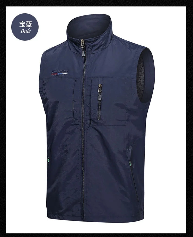 Men's Vest Thin Tooling Loose Quick Drying Outdoor Sports Multi Pocket Stand Collar Camping Fishing Vest Summer жилетка мужская