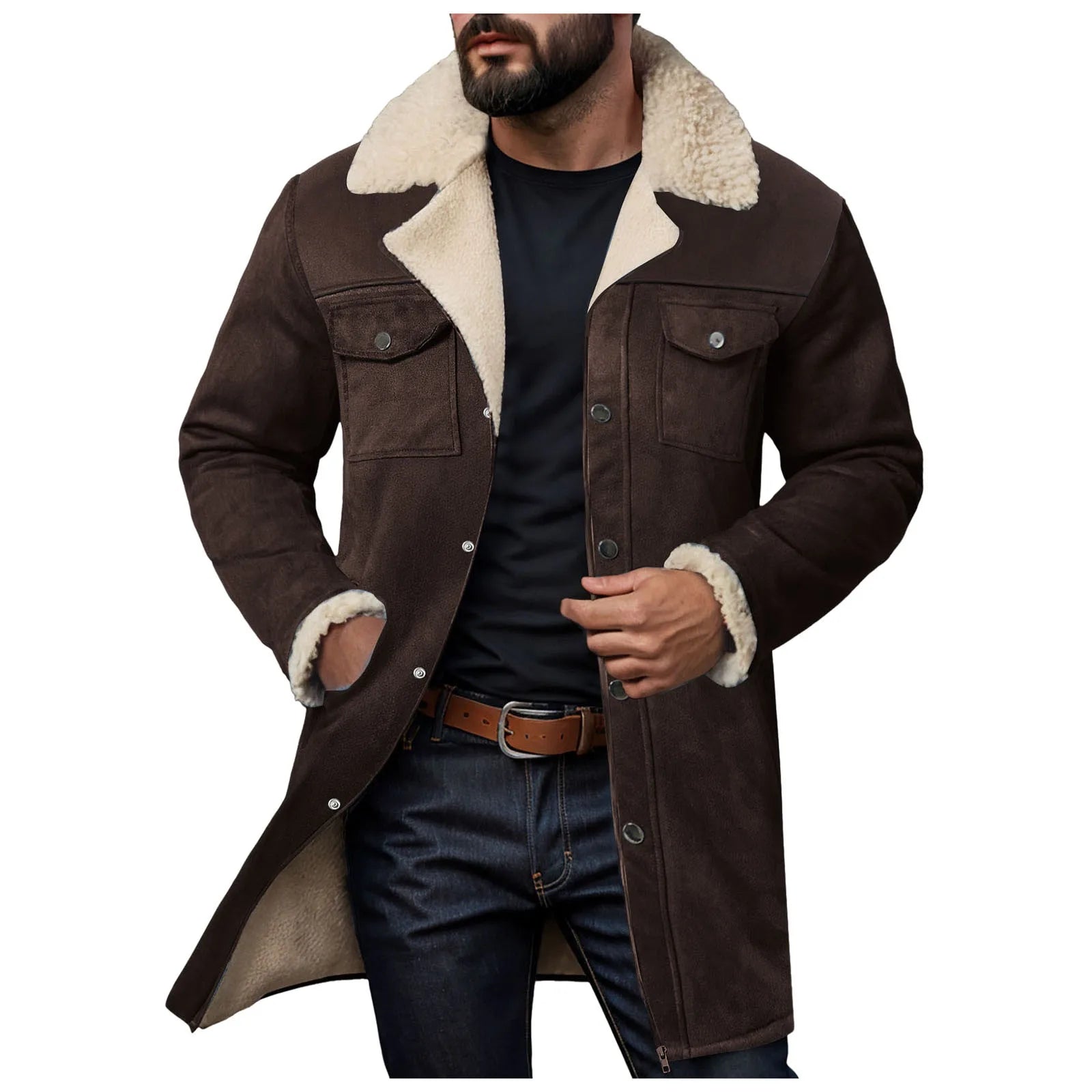 Veste en daim doublée polaire pour homme