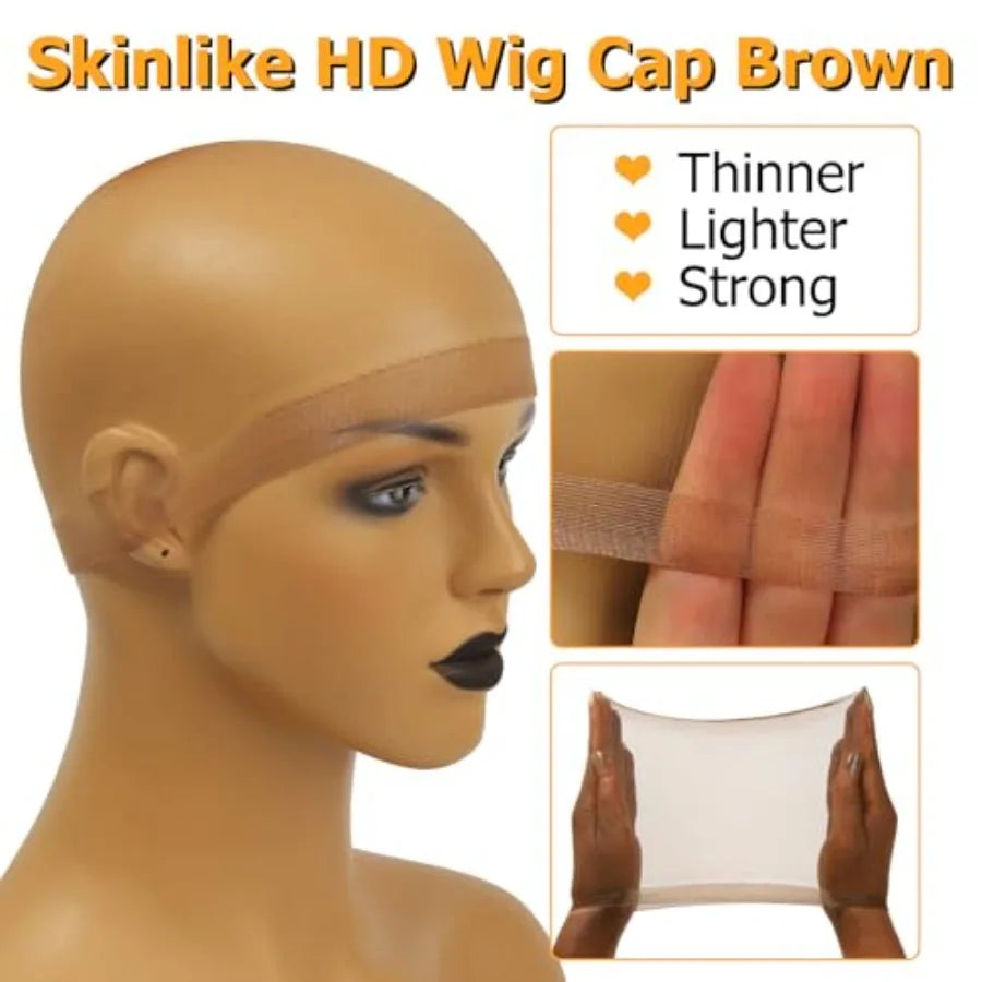 Skinlike HD Wig Cap for Women, 4 Pieces Invisible Ultra-thin Stretchy Stocking Caps for Lace Front Wigs