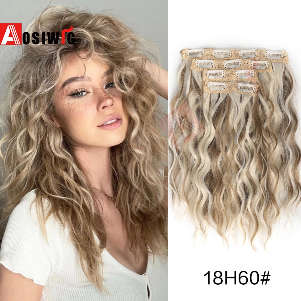 4/pc Clip In Hair Extensions 12 Inch Long Water Wave Hair ExtensionSynthetic Hair Extensions Hairpieces For Women Daily wear
