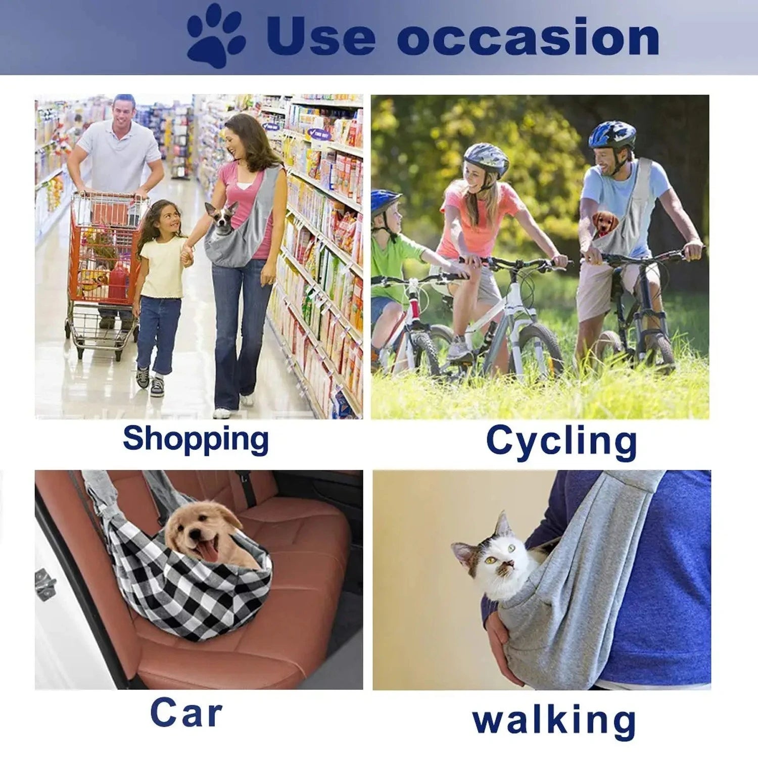Small pet sling holder, hands-free reversible pet paper plastic bag, handbag, dog and cat sling holder, easy and portable