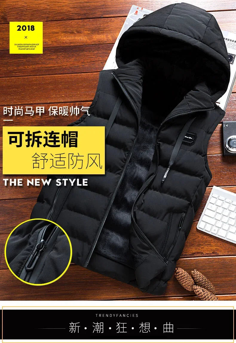 Clothing Men Vest Hooded Windproof New Autumn Winter Sleeveless Jackets For Men Casual Warm Cotton-Padded All-match Waistcoat
