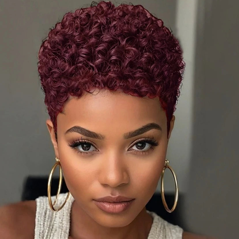 150% Density 4Inch Full Machine Made Wig Short Afro Curly Human Hair Wig Afro Short Wigs for Women Pixie Cut Wig Human Hair