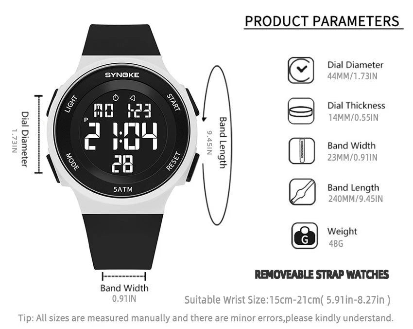 SYNOKE Women's Watch Digital Women Dress 50M Waterproof Stopwatch Sports Luminous Multifunction LED Electronic Wrist Watch Lady