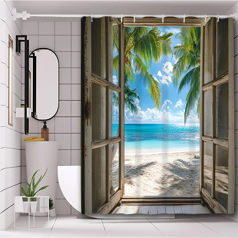 Strandlandskap Badeforheng Baderomsdusjforheng Vanntett Med 12 Kroker Hjemmedekor Gratis Frakt