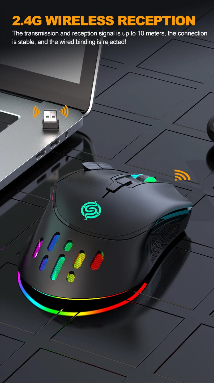 NEW Rechargeable USB 2.4G Wireless Mouse RGB Colorful Gaming Mouse Desktop PC Computers Notebook Laptop Mice Mause Gamer