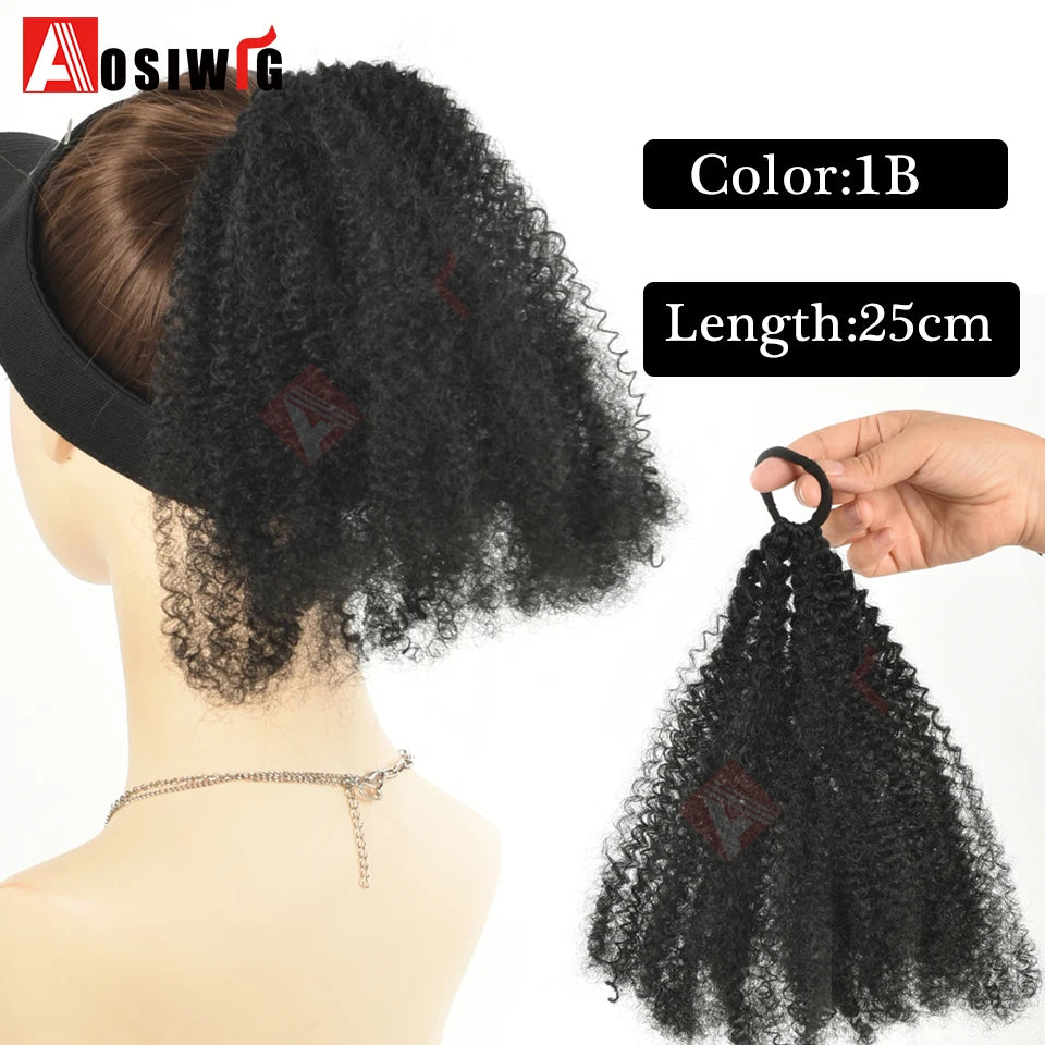 Elastic Rubber Band Ponytail Extended by 10 inches Short African Curly Ponytail African Women Fluffy Ponytail Synthetic Wig