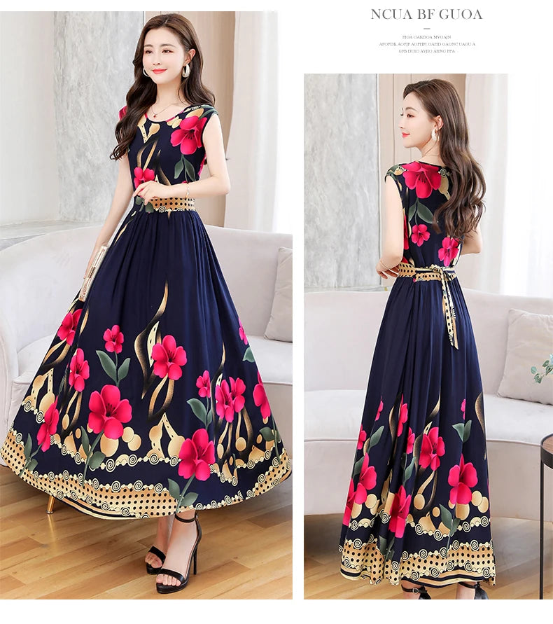 New Fashion  Summer Print Women Short Sleeve Cotton Plus Size Women Clothing Dress Ladies Large Size Vestidos dresses