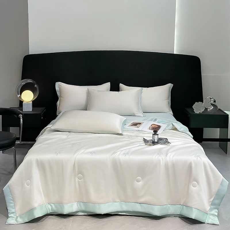 Princess Summer Quilt Korean Soft  Washed Silk Full Embroidery Tencel Cool Quilt  Women Girl For Summer Comforter Bedding