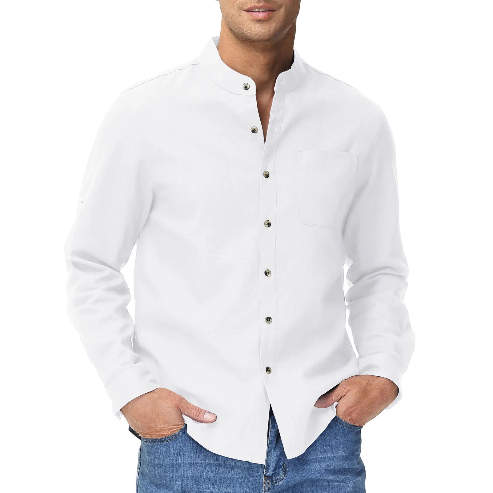 Men's Fashion Collar Henley Shirts Solid Color Casual Shirt for Vacation Men Business Casual Shirt Summer Breathable Daily Shirt