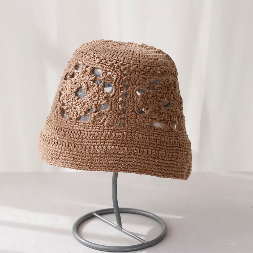 2025 Handmade new flowers Y2K style weaving knitted Cap Russian Women Luxury Panama fashion bucket hat