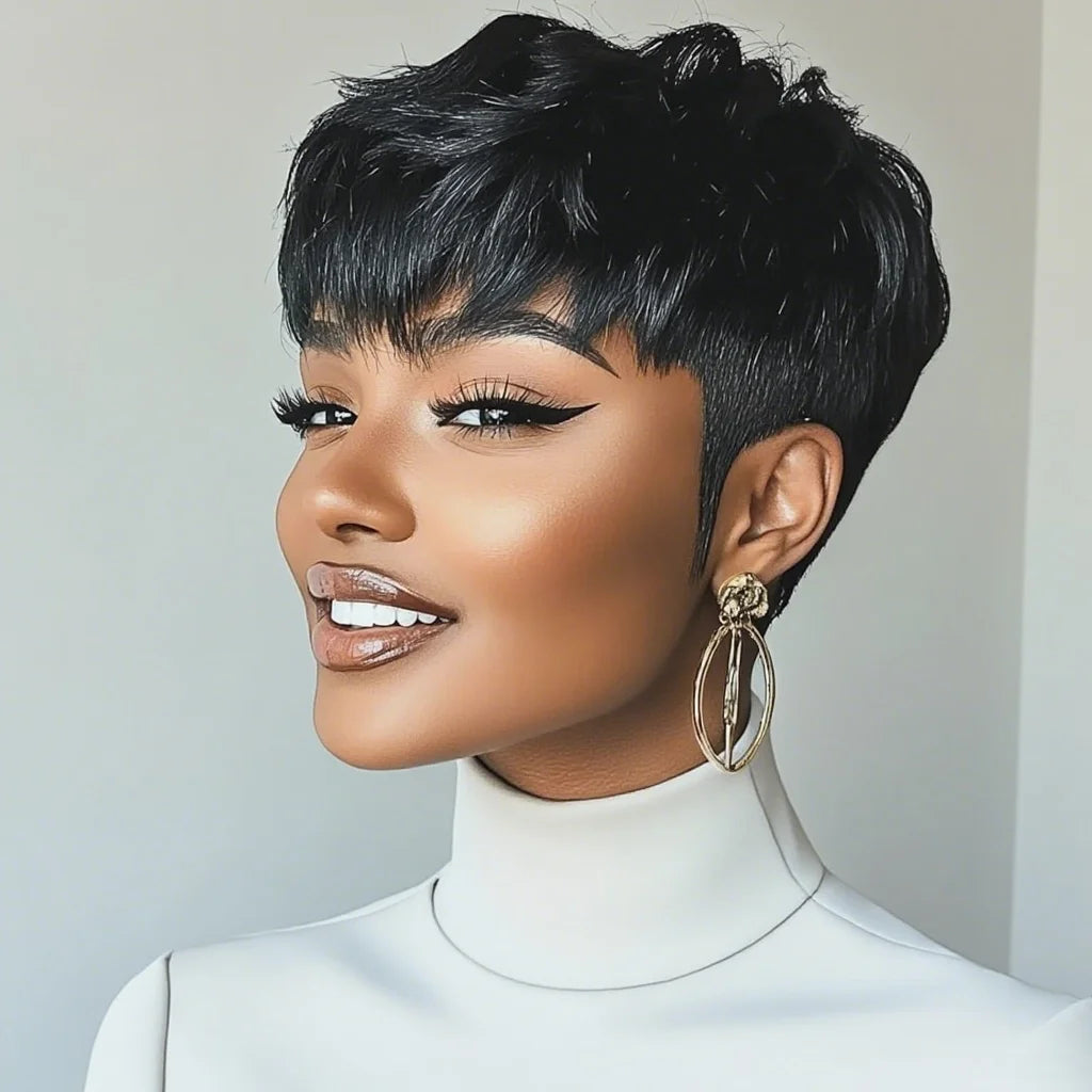 Pelucas Pixie Cut Para Mujer Cabello Humano Brasileño 99J Rojo 613 Peluca Corta Con Flequillo Pelucas Pixie Cut En Capas Peluca Hecha A Máquina Completa