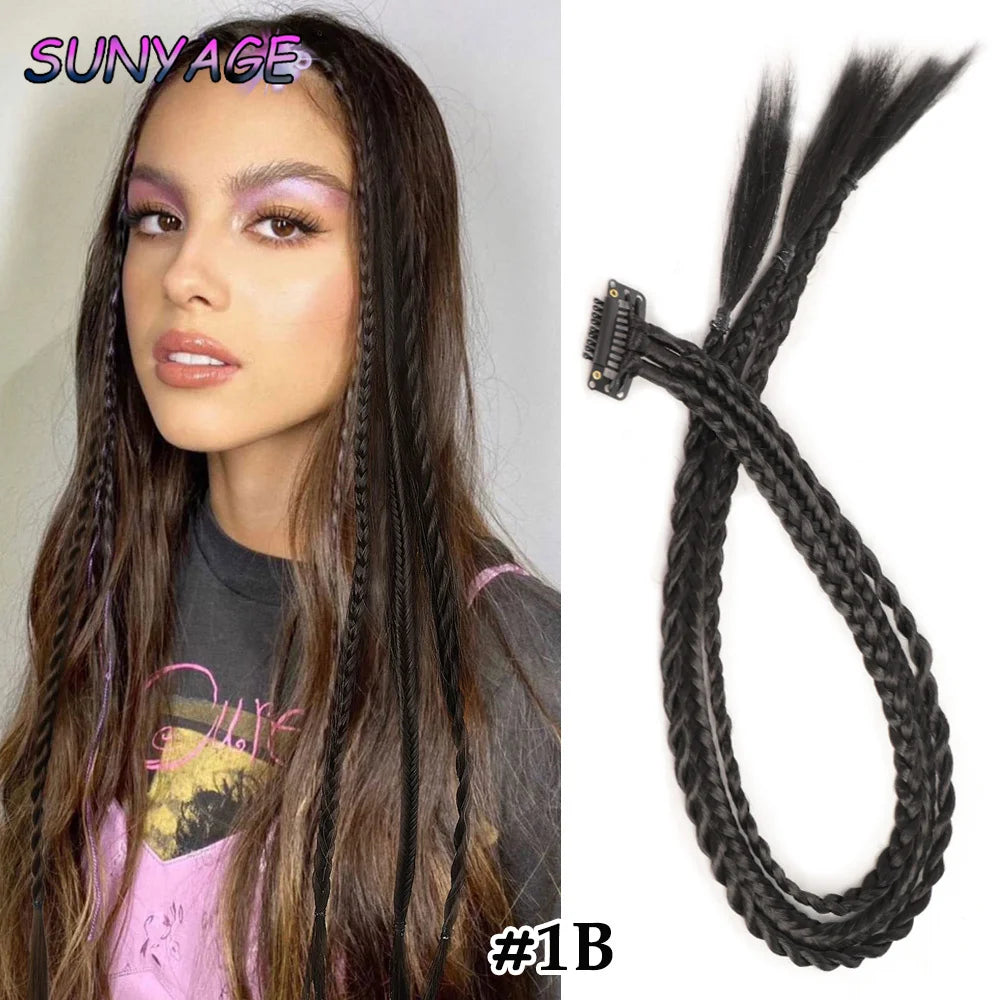 Synthetic Wig Braids With Clip Boxing Braid Dreadlocks Clip In Hair Extension Dirty Braids Boxer Braid Heat Resistat Hairpieces