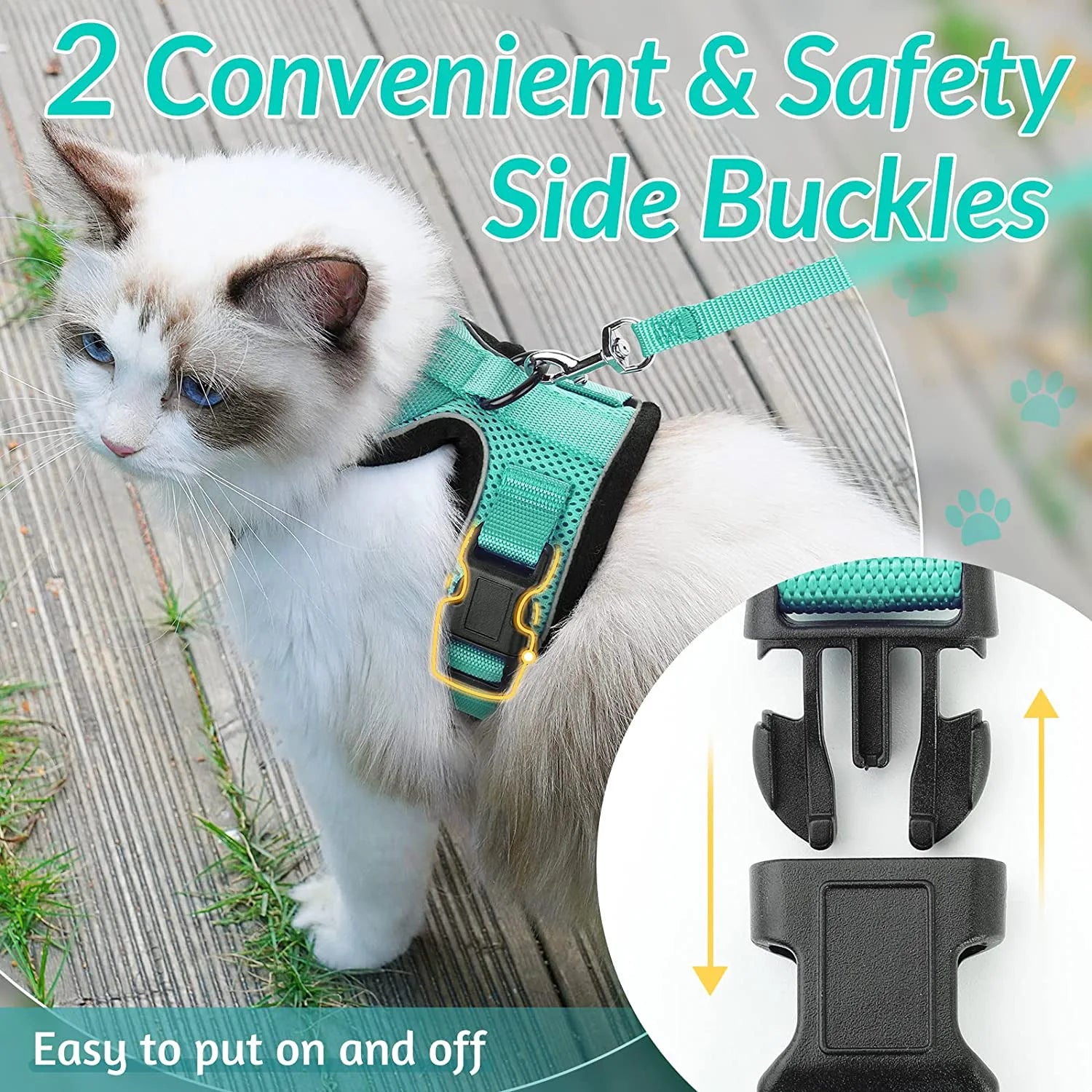 Harnais et laisse pour chat pour la promenade, harnais gilet souple et réglable anti-fuite pour chats, EasyControl