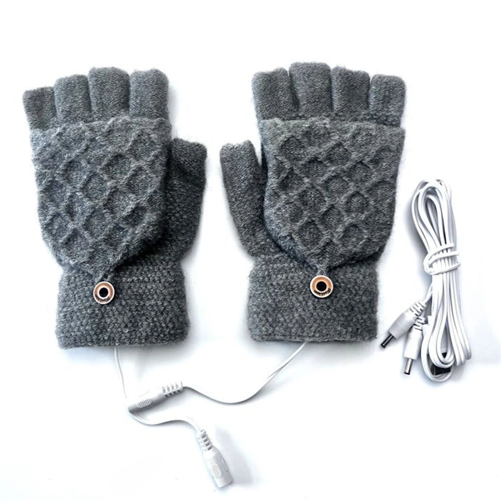 Guantes calefactables eléctricos USB unisex para invierno, exteriores, de color liso, mitones calentadores de mano de dedo completo y medio, térmicos