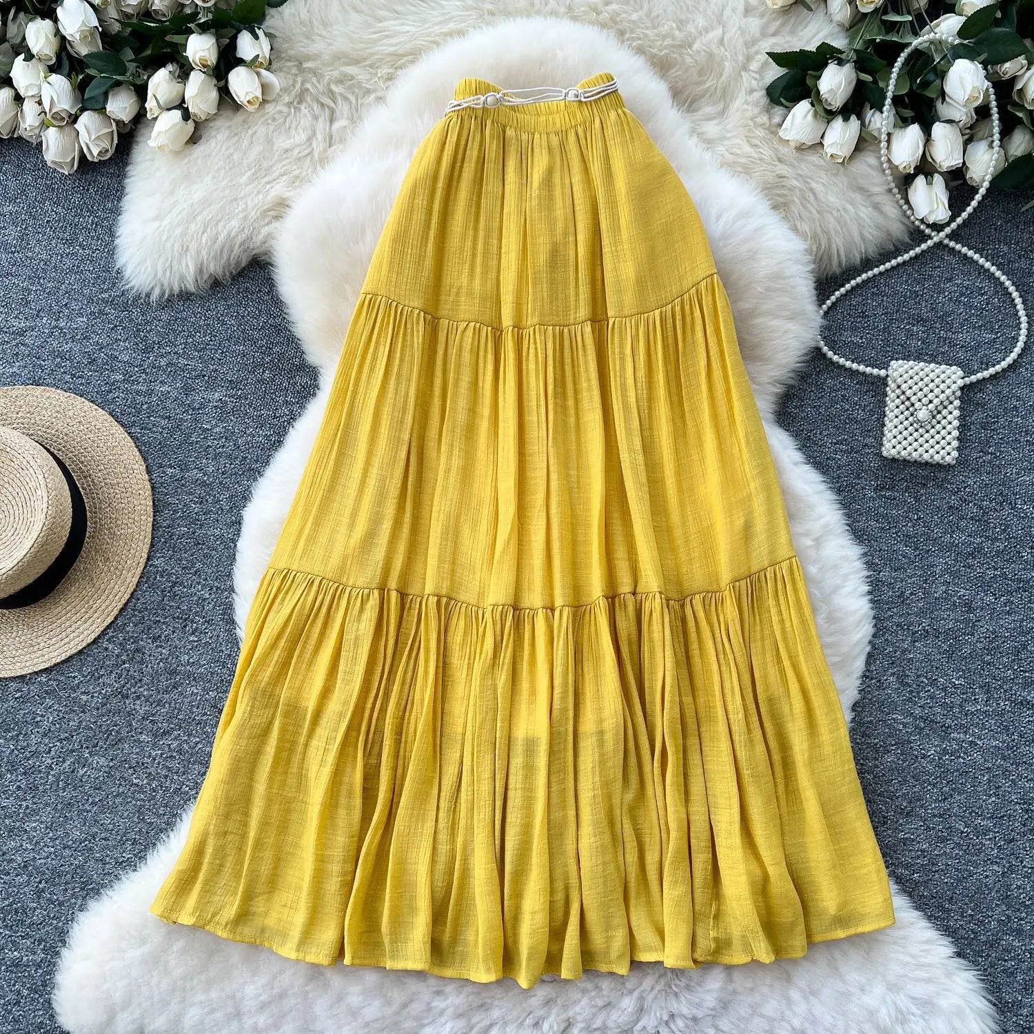 Skirts Women Long Skirt A Line Slim Fit Streetwear High Elastic Waist Elegant Splice Y2k Work Beach Work Casual Summer