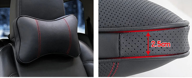 2PCS Top Quality Cowhide Car Neck Pillows Headrest Neck Pillow Support Auto Universal Seat Soft Breathable Interior Decoration