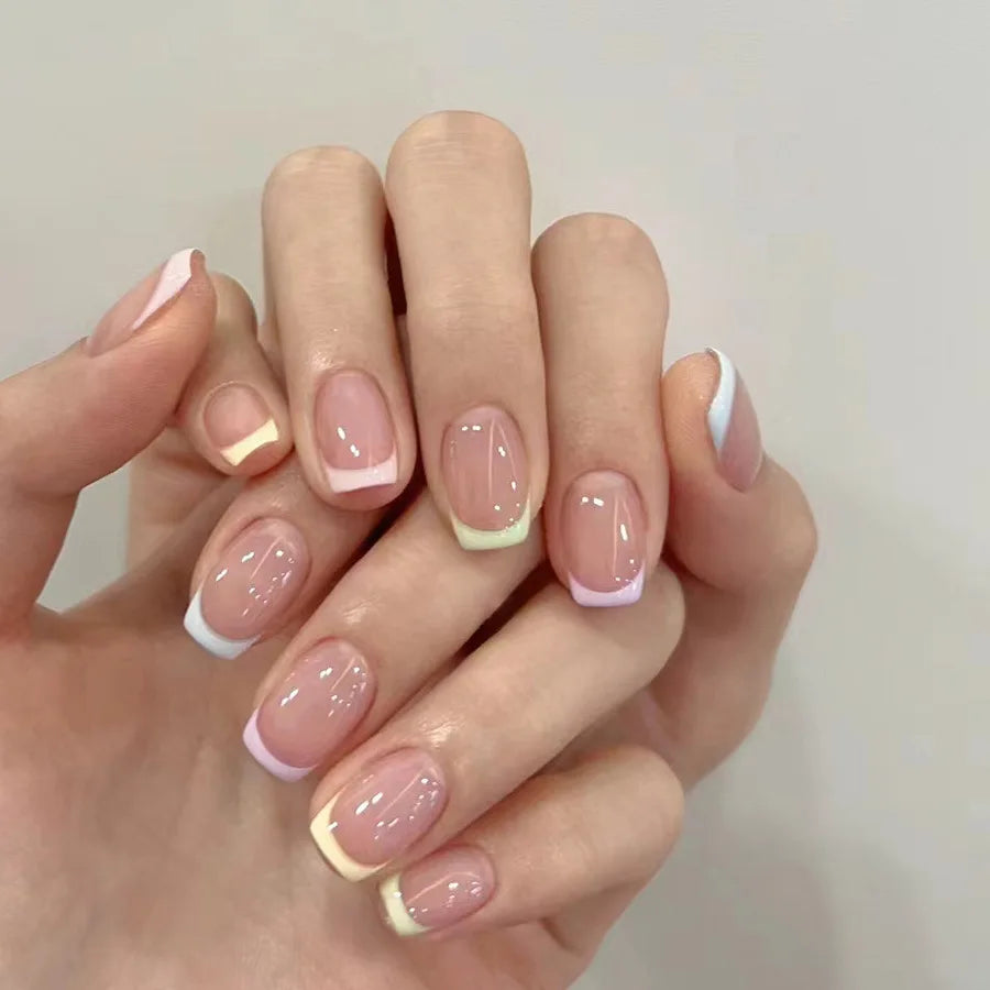 White French False Nails Nude Color Sweet Press on Nails Almond Full Cover Fake Nails Finished Fingernails Art for Bride Wedding