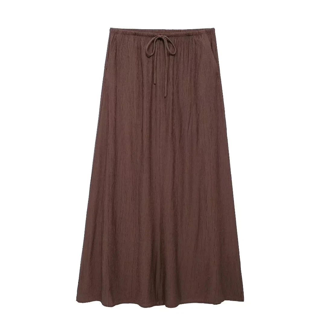 TRAF Skirt Two Piece Set Tied Sleeveless Vest Top High Waist Women's Midi Skirt Summer Waistcoat Long Skirt And Top Set Women
