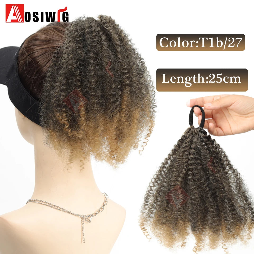 Elastic Rubber Band Ponytail Extended by 10 inches Short African Curly Ponytail African Women Fluffy Ponytail Synthetic Wig