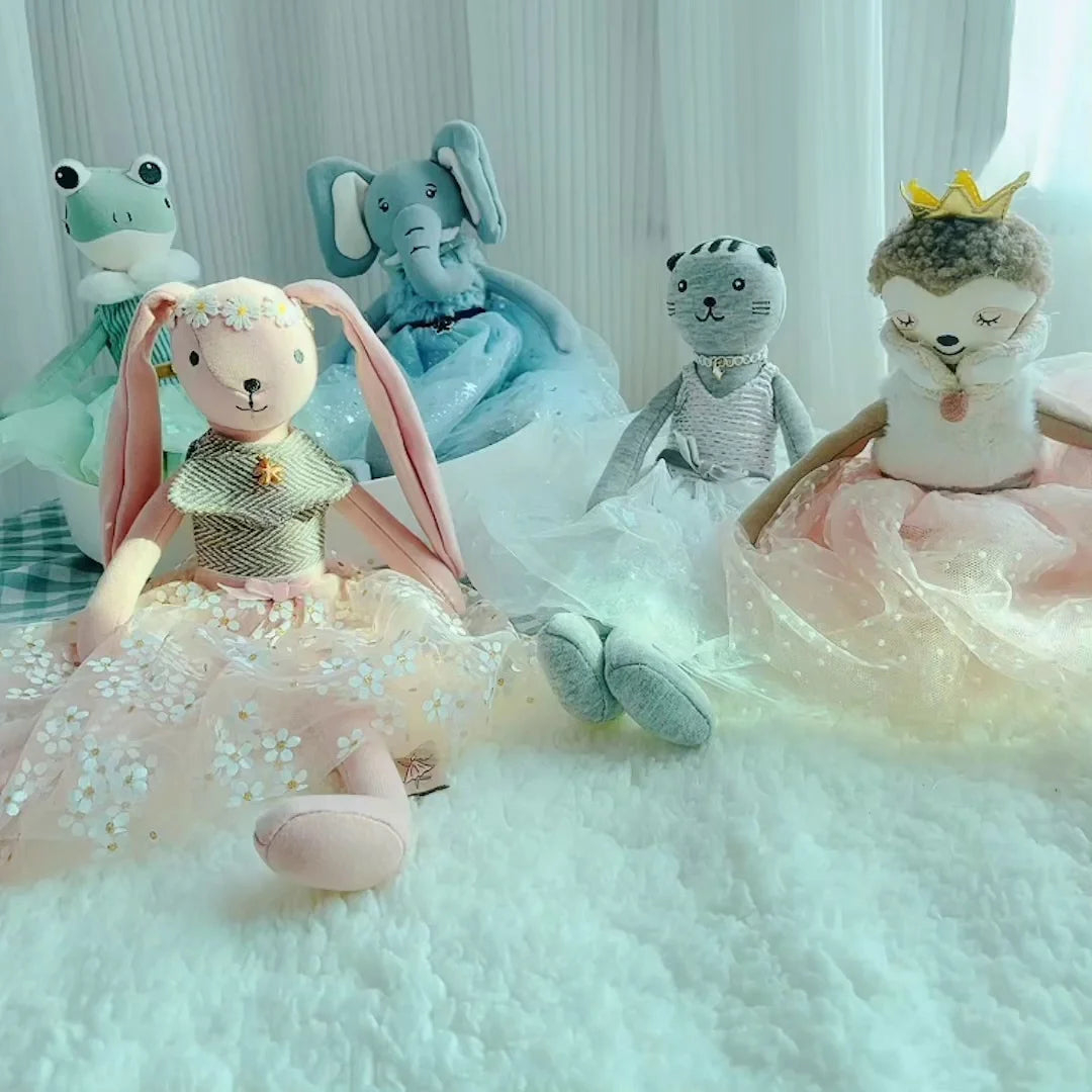 38cm Handmade Stuffed Animals Cute Unicorn Elephant Bunny Cat Sleeping Doll With Dress Baby Comfort Toys Children Gifts