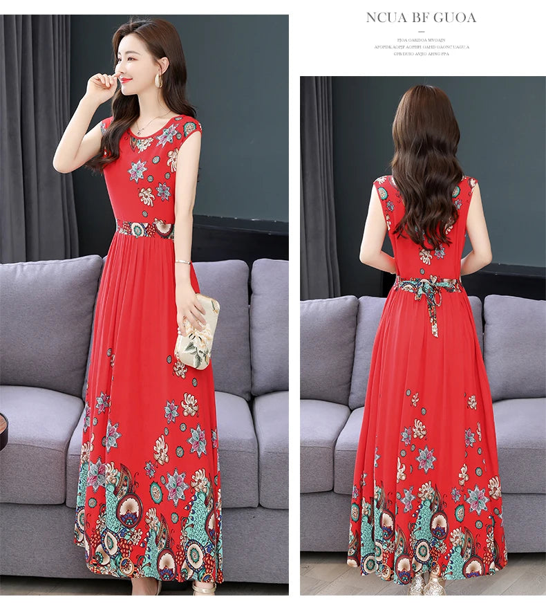 New Fashion  Summer Print Women Short Sleeve Cotton Plus Size Women Clothing Dress Ladies Large Size Vestidos dresses